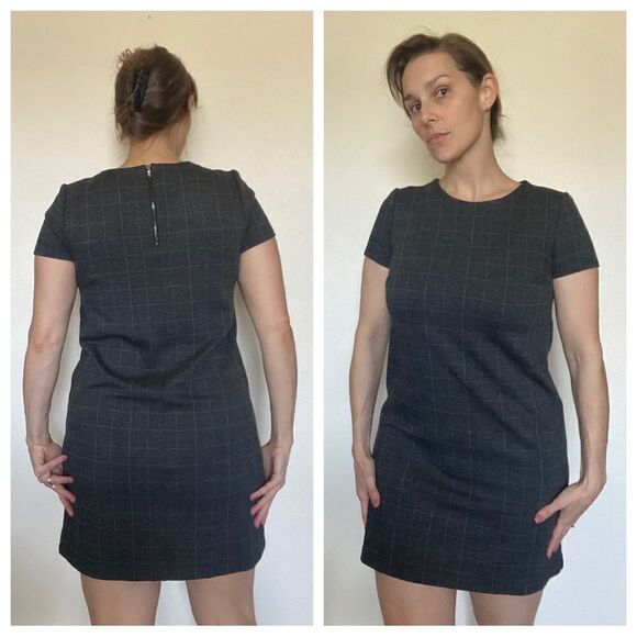 LOFT Dress Windowpane Plaid Gray Office Work Minimal Small Classic - Picture 3 of 12